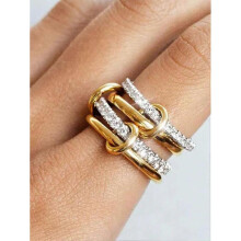 (8 (20.5mm)) 2025 New Stainless Steel Linked Triple Rings Cubic Zirconia Party Resort Cocktail Ring