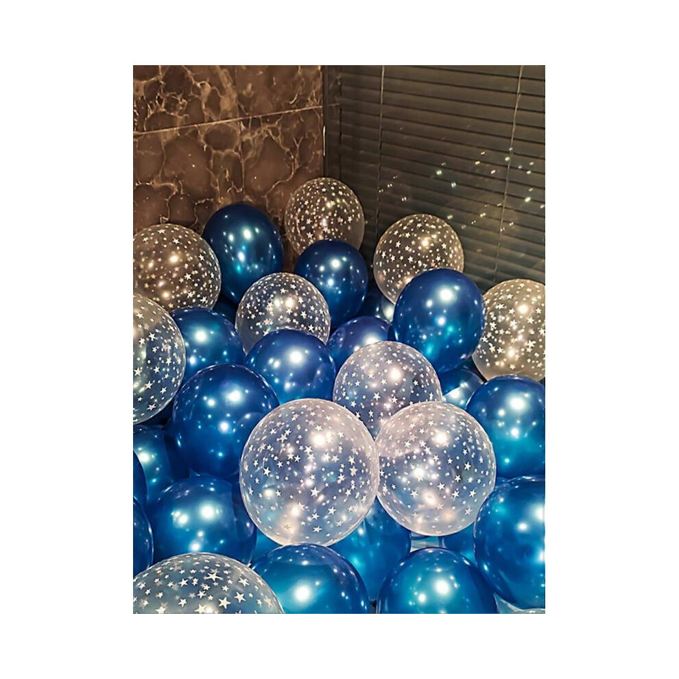 (Blue)30pcs Mixed Color Star Print Latex Balloons for Birthday Party Decorations