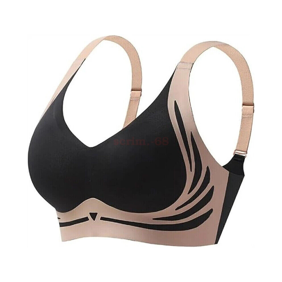 (Black, XXL) Super Gather Wireless Push-Up Bra, Lifting Anti-Sagging Wireless Push Up Bra New