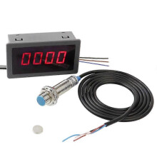 AC 220V 4 Digital LED RED Tachometer RPM Speed Meter+Hall Proximity Switch Sensor NPN