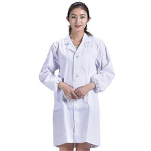 (M, White) Unisex Long Sleeve White Lab Coat Lapel Collar Button Down Medical Doctor Blouse