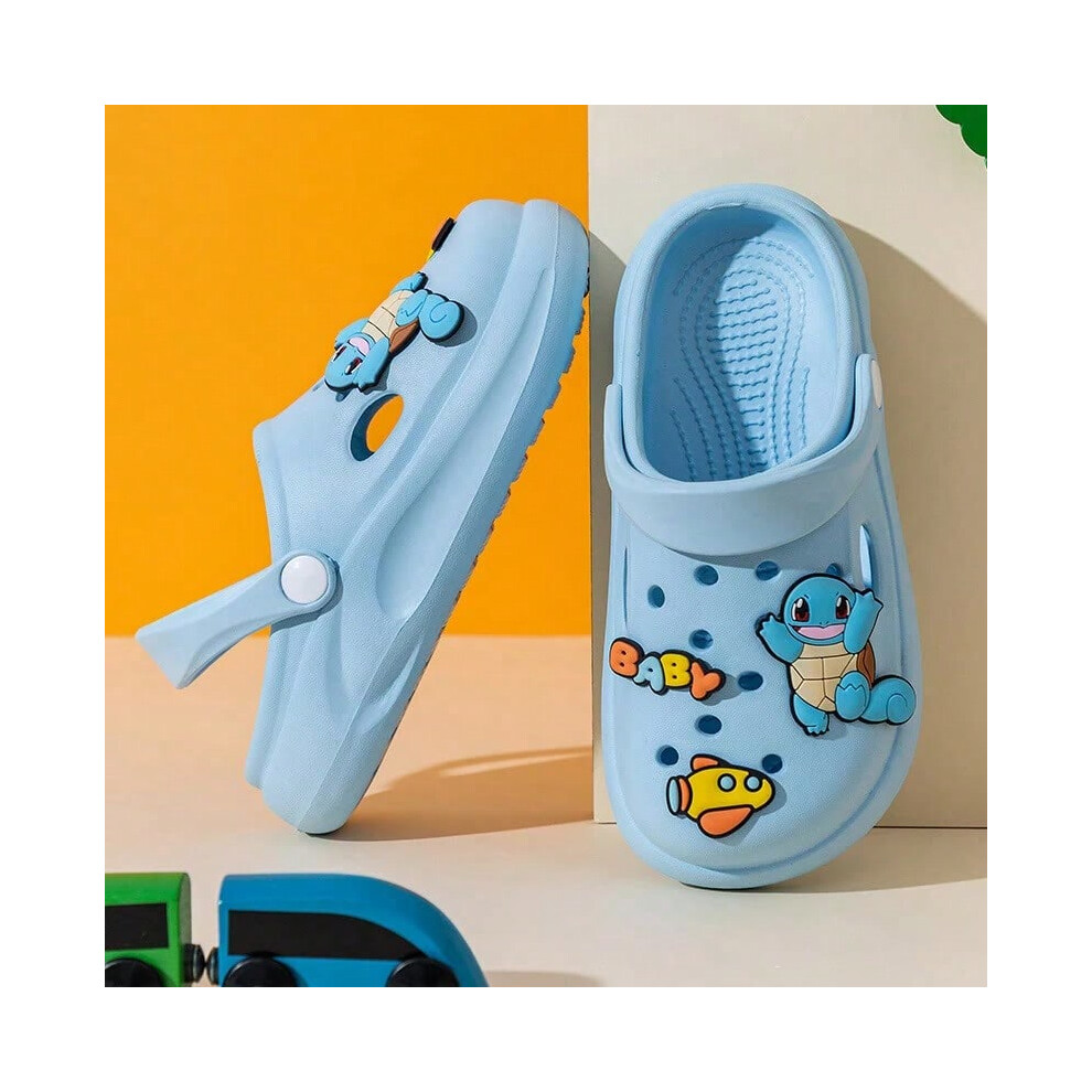 (Squirtle, Inner length 17 cm) Pokemon Pikachu Hole Sandals Squirtle Charmander Slippers Sandals Anime Kawaii Home Beach Shoes Summer Slippers Kids Xmas Gift
