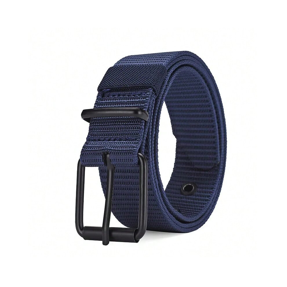 (Blue, 120cm) 1pc Men's Belt Porous Canvas Metal Pin Buckle Belt Outdoor Sports Belt Women's Fashion Eyelet Belt With Jeans Belt For Men Women-image-OPC-PHK57H9-NEW