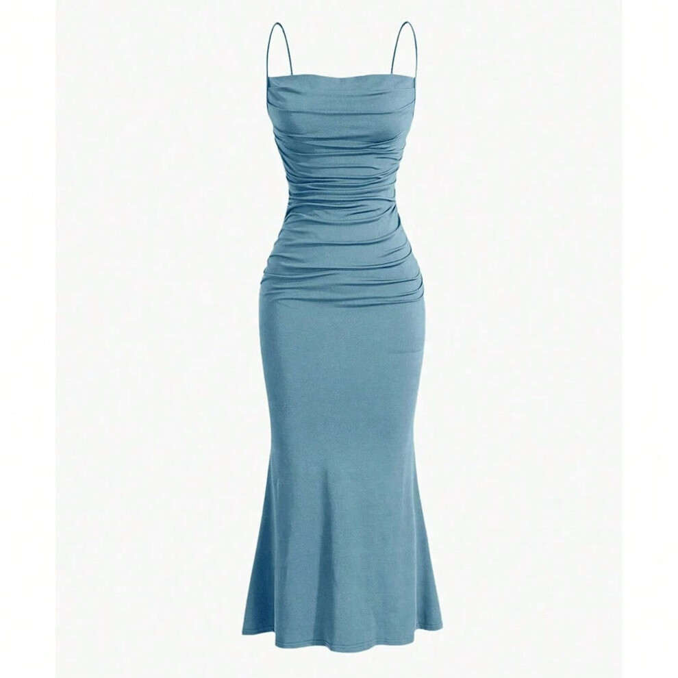 (Blue, XXL) Mia Muse Women's Party Dresses Maxi Spaghetti Strap Elegant Slim Evening Wedding Guest Multi-Color Summer Milkmaid Dresses
