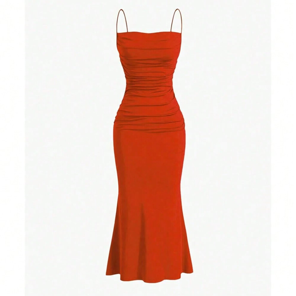 (Red, L) Mia Muse Women's Party Dresses Maxi Spaghetti Strap Elegant Slim Evening Wedding Guest Multi-Color Summer Milkmaid Dresses