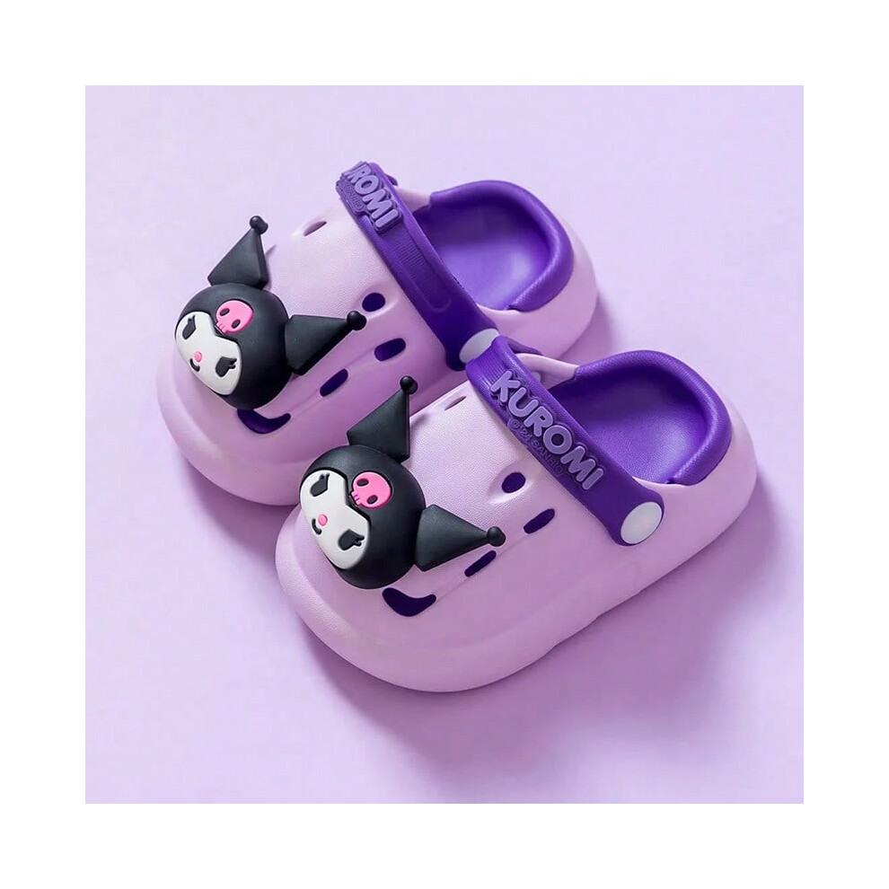 (Purple Kuromi, 140) Sanrio Kids' Garden Shoes Girls Non-Slip Indoor Slippers Soft Bottom Breathable Deodorant Cute Cartoon Bow-top Sandals