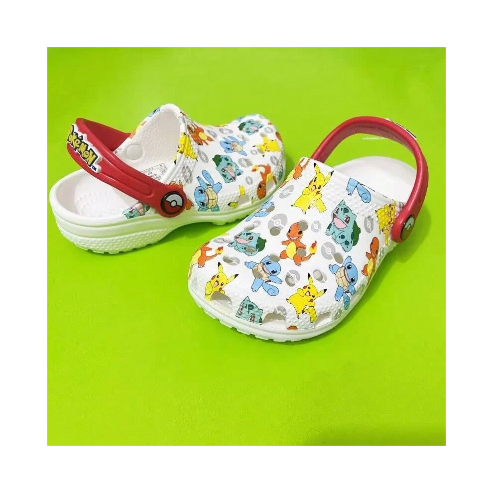 (Yellow, C9/15CM) MINISO Pokemoned Hole Sandals Pikachu Squirtle Charmander Slippers Sandals Kawaii Anime Home Beach Shoes Summer Slippers Kids