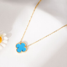 (L-150 (Gold) Double-sided blue) High-quality jewelry double-sided four-leaf clover necklace