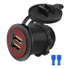Dual USB Car Charger 12V-24V for Motorcycle Boat with Red Light