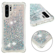 New Compatible with Huawei P30 Pro Case Glitter Liquid Transparent Sparkly Shiny Bling Crystal Clear Flowing Quicksand Cover Tpu Silicone - Silver