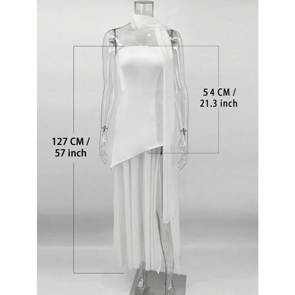 (White, L) TARUXY Fashion Strapless Dress With Ribbon Female Elegant Sleeveless Mesh Beach Vacation Long Dress 2025 Spring New Women Dress