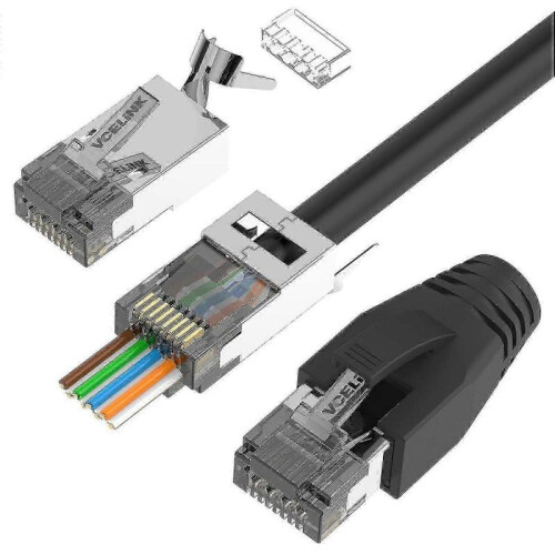 Cat7 Rj45 Pass Through Connector 10-pack - Shielded Gold Plated for Cat6a Network Cable