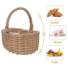 Woven Flower Picnic Basket with Lid, Decorative Ceremony Hamper, Oval Wicker Basket