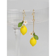 2 Pcs Original Cute Resin Lemon And Flower Drop Earrings for Women Daily Wear Valentines Mom Mother Mother s Day Gift