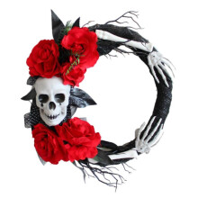 Halloween Skeleton Wreath Front Door Garland Hanger for Indoor Outdoor Party