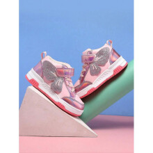 (EUR33,Pink)Girls Sweet Princess Shoes with Butterfly Embroidery High Top Canvas Sneakers
