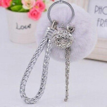 Dww-Une boule de fourrure de cloche de palais de corde en cuir gris, lgante boule de fourrure porte-cls doux porte-cls sac main pendentif dcoration