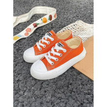 (US13.5, Orange) White Cloth Baby Shoes Middle Sneakers Kids Canvas Shoes Spring Autumn Korean Style Unisex Low Top Lace-Up Casual Skateboard Shoes