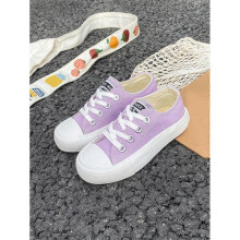(US13.5, Purple) White Cloth Baby Shoes Middle Sneakers Kids Canvas Shoes Spring Autumn Korean Style Unisex Low Top Lace-Up Casual Skateboard Shoes