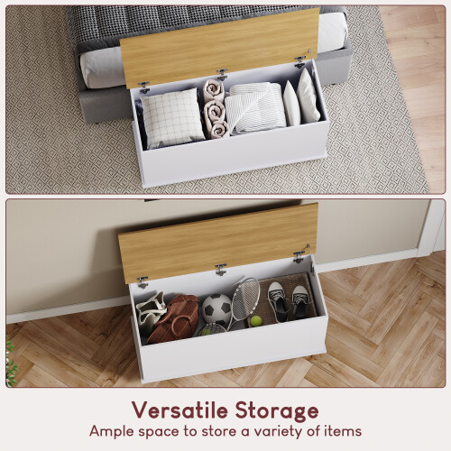 Vida Designs (White) Arlington Storage Ottoman Wood Blanket Toy Box Oak 2
