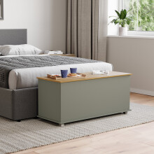 (Grey) Arlington Storage Ottoman Wood Blanket Toy Box Oak