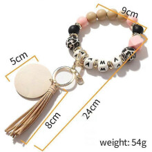 Dww-Cadeau de fte des mres, bracelet porte - cls, mama lettre lopard perles, bracelet de perles de silicone franges