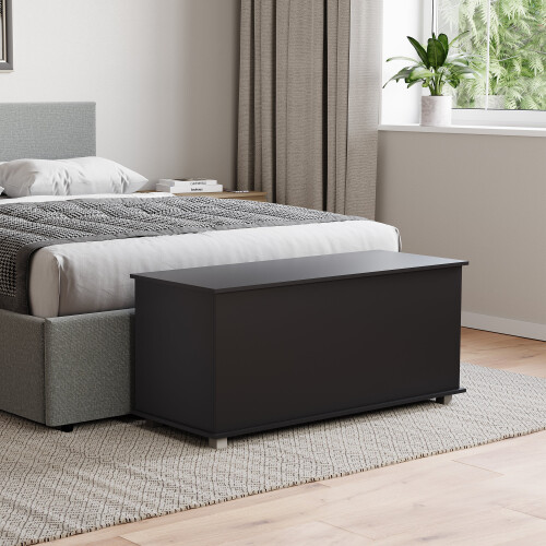 Vida Designs (Black) Leon Room Storage Ottoman Wood Bench Stool 2