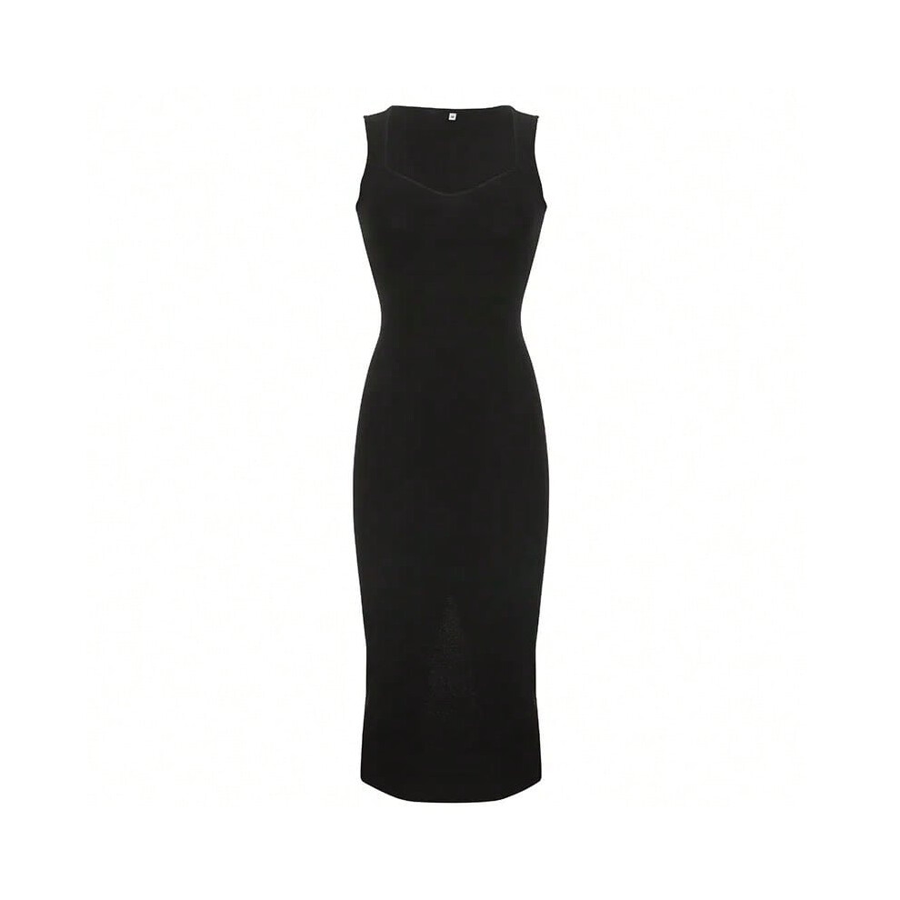 (black, S) Myufon Basic Knit Long Dress Korean Fashion Square Collar Sleeveless Women's Dresses Summer Casual Y2k Vintage All-match Outftis