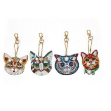 Dww-4 Pices 5D DIY Diamant Peinture Portes-Cls, Double-Face Diamond Art Painting Keychain, Animal Strass Porte-cls Pendentif pour Bricolage Sac Dos S