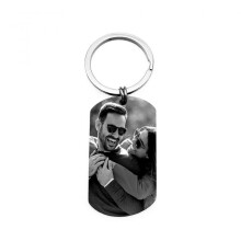 Dww-Porte-cls Photo grave d'un ct avec gravure personnalisable pour garon et fille en acier inoxydable