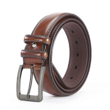 (Brown) Leather Dress Belts For Men - Mens Belt For Suits, Jeans, Uniform With Prong Buckle 49