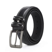 (Black) Leather Dress Belts For Men - Mens Belt For Suits, Jeans, Uniform With Prong Buckle 49