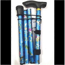 (Blue) Folding Walking Stick Adjustable Aluminium Floral Walking Cane For Hiking Camping Durable Mobility Aid