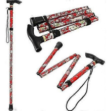(Red) Folding Walking Stick Adjustable Aluminium Floral Walking Cane For Hiking Camping Durable Mobility Aid