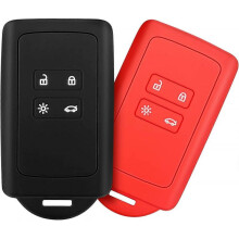 Dww-2 accessoires pour cls de voiture Renault (noir + rouge), compatible avec Renault Smart Key 4 cls, housse en silicone souple avec porte-cls - pour