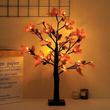 Fall Maple Tree Battery Operated Light Up Artificial Pumpkins Maple Acorn Tree for Fall Thanksgiving Table Harvest Home Indoor Decoration