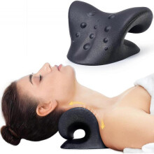 (Black) Neck Stretcher for Neck Pain Relief, Neck and Shoulder Relaxer Cervical Neck Traction Device Pillow for TMJ Pain Relief