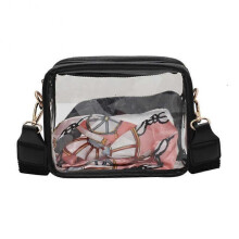 (Black) PVC Clear Crossbody Bags, Stadium Approved Transparent Shoulder Bag Handbag Small Square Phone Bag