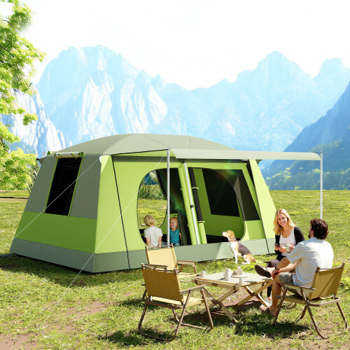Outsunny Two Room Dome Tent Camping Shelter w/ Porch and Portable Carry Bag