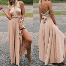 (XXL, Khaki) Sexy Women Multiway Wrap Convertible Boho Maxi Club Red Dress Bandage Long Dress Party Bridesmaids Infinity Robe Longue