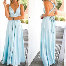 (S, light blue) Sexy Women Multiway Wrap Convertible Boho Maxi Club Red Dress Bandage Long Dress Party Bridesmaids Infinity Robe Longue