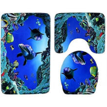 3 Pieces Set Of Bath Shower Mats + Foot Bath Mat Rugs + Flap Cover. Non-slip