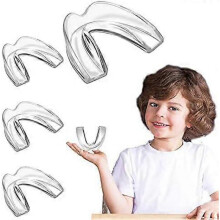 Kids Mouth Guards for Teeth Grinding,Eliminate Clenching Bruxism, Teeth Whitening Tray & Sports, Child Moldable Bite Guards(60*40*25mm)Clear4pcs
