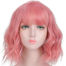 Pink Bob Wig Short Pink Wig Short Curly Wig Charming Lady Bob with Fringe Wave
