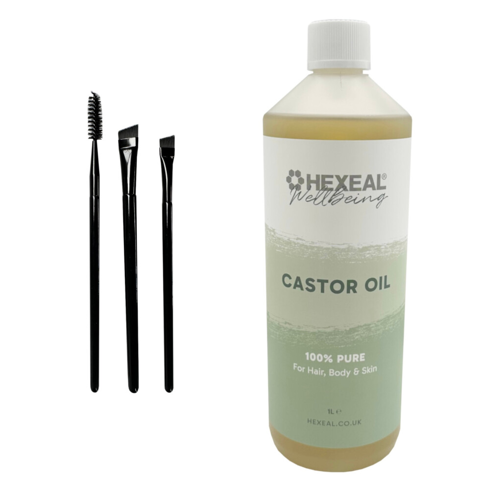 Hexeal Castor Oil 1L With 3 Pack Of Brushes Â 100% Pure, Cold Pressed & Food Grade
