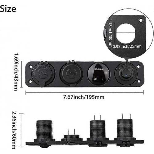 Marine Panel with Usb Charging Socket Voltmeter Cigarette Lighter Socket 1