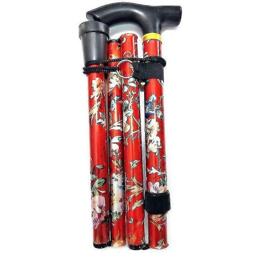 (Red) Walking Stick Ultralight Adjustable Walking Cane Self Standing Folding Cane