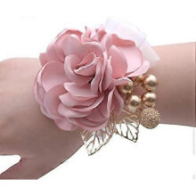 9x9x4cm 1Pcs Artificial Flower Bride and Bridesmaid Wrist Corsage Bracelet,Used for Wedding,Bridal Shower,Party,Wedding Anniversary(Champagne Pink)
