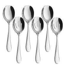 Stainless Steel Utility Advanced Performance Skimmer Perforated Serving Spoons Buffet Can Banquet Cooking for Kitchen (6 pcs, silver)
