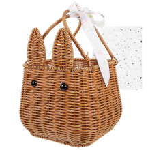 Woven Food Basket Handheld Food Basket Rabbit Decor Basket Bunny Flower Basket Picnic Basket